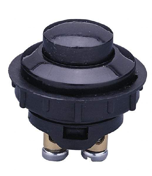 Gardner Bender - 12 Volt, 20 Amp, 1 Hole Diam, Euro Pushbutton Switch - Momentary On Sequence, 1 Switch, Black - Exact Tool & Supply