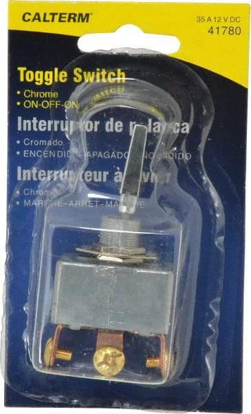 Gardner Bender - 3 Position, 12 Volt, 35 Amp, 1/2 Hole Diam, Heavy Duty Toggle Switch - On Off On Sequence, 1 Switch, Chrome/Black - Exact Tool & Supply
