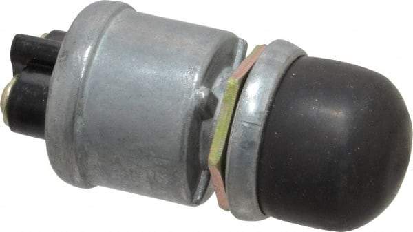Gardner Bender - 12 Volt, 60 Amp, 5/8 Hole Diam, Heavy Duty Pushbutton Switch - Momentary On Starter Switch Sequence, 1 Switch, Black & Silver - Exact Tool & Supply