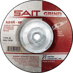 Sait - 24 Grit, 7" Wheel Diam, 1/4" Wheel Thickness, Type 28 Depressed Center Wheel - Aluminum Oxide, Resinoid Bond, R Hardness, 8,500 Max RPM, Compatible with Angle Grinder - Exact Tool & Supply