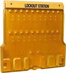 Master Lock - 1 Piece, Empty Polycarbonate Padlock Station - 22 Inch Wide x 22 Inch High x 1-3/4 Inch Deep, Black on Yellow, Covered - Exact Tool & Supply