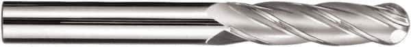 SGS - 5/16" Diam, 1-1/8" LOC, 4 Flute Solid Carbide Ball End Mill - Diamond-Like Carbon (DLC) Finish, Single End, 3" OAL, 5/16" Shank Diam, Spiral Flute - Exact Tool & Supply