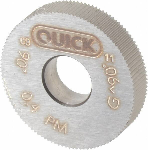 Value Collection - 9/16" Diam, 90° Tooth Angle, 64 TPI, Standard (Shape), Cut Type Powdered Metal High Speed Steel Straight Knurl Wheel - 0.118" Face Width, Circular Pitch, Bright Finish - Exact Tool & Supply