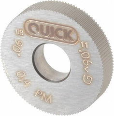 Value Collection - 9/16" Diam, 90° Tooth Angle, 64 TPI, Standard (Shape), Cut Type Powdered Metal High Speed Steel Straight Knurl Wheel - 0.118" Face Width, Circular Pitch, Bright Finish - Exact Tool & Supply