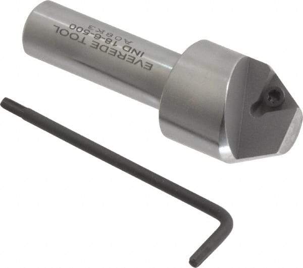 Everede Tool - 60° Included Angle, 0.838" Max Cut Diam, 7/8" Body Diam, 1/2" Shank Diam, 2-1/2" OAL, Indexable Countersink - 1 Triangle Insert, TPGH 215 Insert Style, Series IND - Exact Tool & Supply