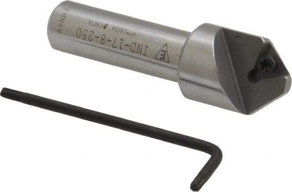 Everede Tool - 82° Included Angle, 0.708" Max Cut Diam, 3/4" Body Diam, 1/2" Shank Diam, 2-1/2" OAL, Indexable Countersink - 1 Triangle Insert, TPGH 215 Insert Style, Series IND - Exact Tool & Supply
