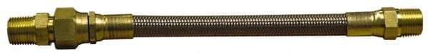 Made in USA - 12" OAL, 5/16" ID, 2,500 Max psi, Flexible Metal Hose Assembly - 3/8" Fitting, Male Pipe x Male Pipe Union End Connections, Brass Fitting, 304 Stainless Steel Hose - Exact Tool & Supply