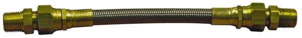 Made in USA - 48" OAL, 5/16" ID, 2,500 Max psi, Flexible Metal Hose Assembly - 3/8" Fitting, Male Coupling x Male Coupling End Connections, Brass Fitting, 304 Stainless Steel Hose - Exact Tool & Supply