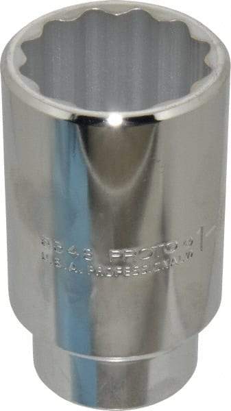 Proto - 3/8" Drive, Deep Hand Socket - 6 Points, 1-3/32" OAL, Chrome Finish - Exact Tool & Supply