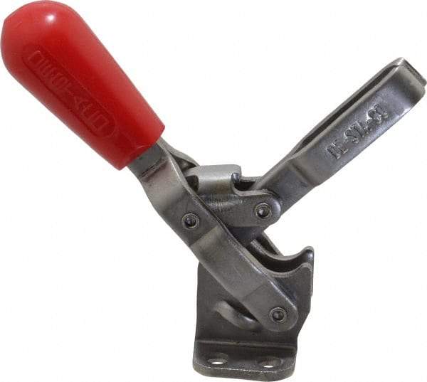 De-Sta-Co - 250 Lb Holding Capacity, Vertical Handle, Manual Hold Down Toggle Clamp - 65° Handle Movement, 105° Bar Opening, U-Bar, Flanged Base, Electro-Plated Zinc, Stainless Steel - Exact Tool & Supply