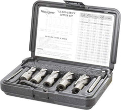 Hougen - 8 Piece, 9/16 to 1-1/16" Cutter Diam, 1" Cutting Depth, High Speed Steel Annular Cutter Set - Bright Finish, 3/4" Shank Diam, 9/16, 11/16, 13/16, 15/16, 1-1/16" Cutter Diams, 2 Flats on Shank - Exact Tool & Supply
