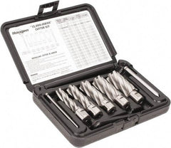 Hougen - 8 Piece, 9/16 to 1-1/16" Cutter Diam, 2" Cutting Depth, High Speed Steel Annular Cutter Set - Bright Finish, 3/4" Shank Diam, 9/16, 11/16, 13/16, 15/16, 1-1/16" Cutter Diams, 2 Flats on Shank - Exact Tool & Supply