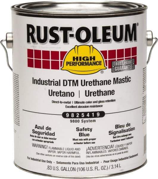 Rust-Oleum - 1 Gal Gloss Safety Blue Urethane Mastic - 162 to 274 Sq Ft/Gal Coverage, <340 g/L VOC Content, Direct to Metal - Exact Tool & Supply