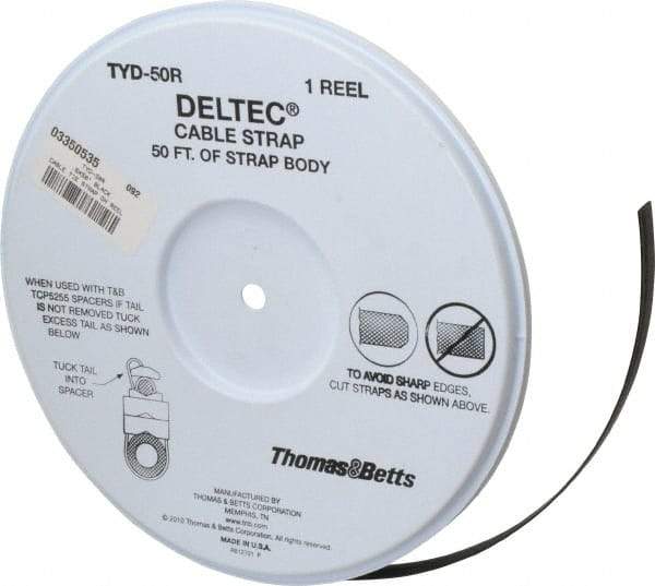 Thomas & Betts - 50' Long Black Nylon Hook & Loop Strap - 250 Lb Tensile Strength - Exact Tool & Supply