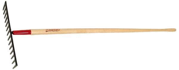 Razor-Back - Asphalt Rake with 66" Straight Wood Handle - 16" Blade Width, 14 Tines, 4" Tine Length - Exact Tool & Supply