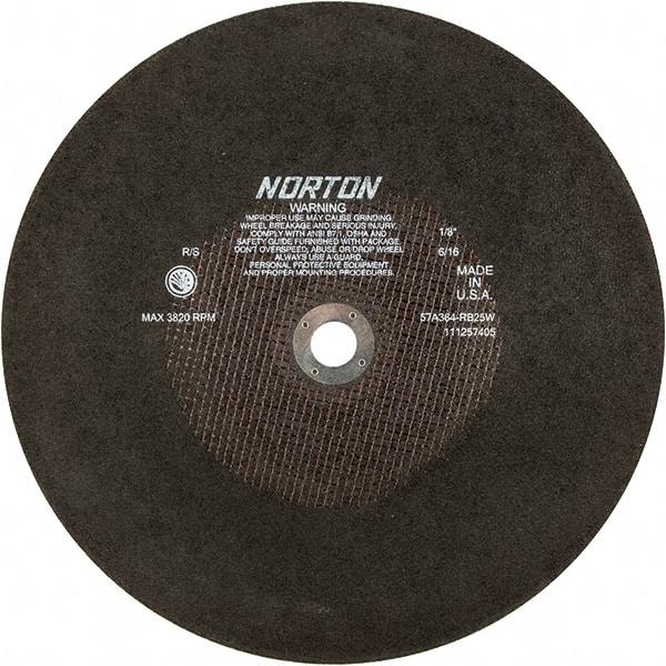 Norton - 16" Aluminum Oxide Cutoff Wheel - 1/8" Thick, 1" Arbor - Exact Tool & Supply