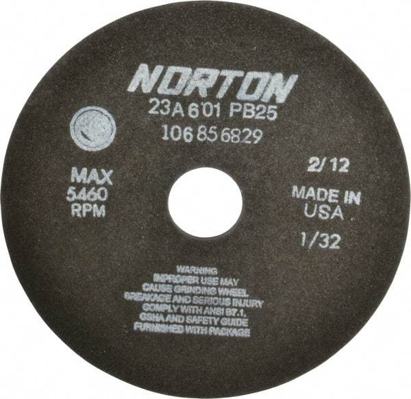 Norton - 7" 60 Grit Aluminum Oxide Cutoff Wheel - 1/32" Thick, 1-1/4" Arbor, 5,460 Max RPM, Use with Stationary Grinders - Exact Tool & Supply