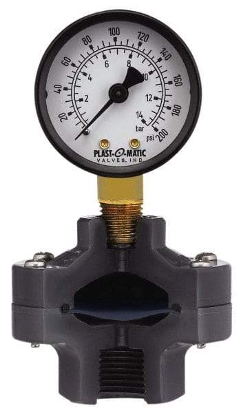 Plast-O-Matic - 160 Max psi, 2 Inch Dial Diameter, PVC Pressure Gauge Guard and Isolator - 3% Accuracy - Exact Tool & Supply