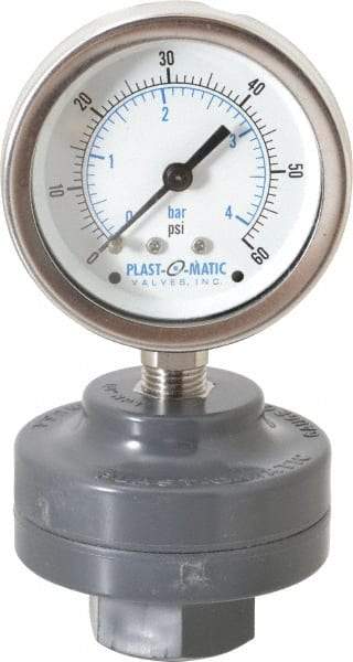 Plast-O-Matic - 60 Max psi, 2 Inch Dial Diameter, PVC Pressure Gauge Guard and Isolator - 3% Accuracy - Exact Tool & Supply