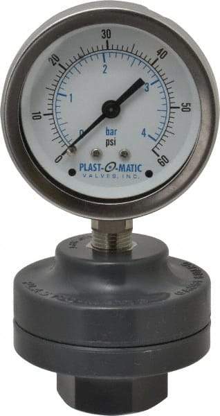 Plast-O-Matic - 60 Max psi, 2 Inch Dial Diameter, PVC Pressure Gauge Guard and Isolator - 3% Accuracy - Exact Tool & Supply