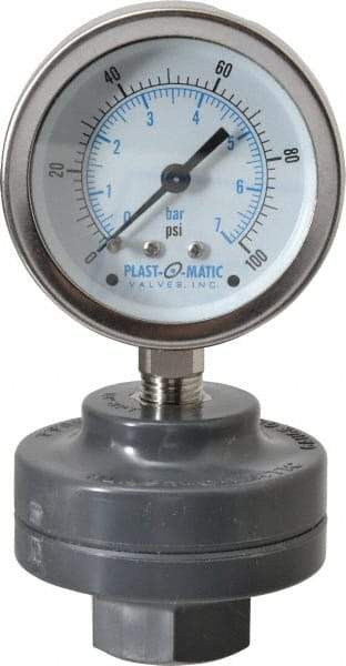 Plast-O-Matic - 100 Max psi, 2 Inch Dial Diameter, PVC Pressure Gauge Guard and Isolator - 3% Accuracy - Exact Tool & Supply