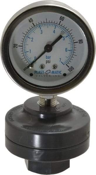 Plast-O-Matic - 100 Max psi, 2 Inch Dial Diameter, PVC Pressure Gauge Guard and Isolator - 3% Accuracy - Exact Tool & Supply