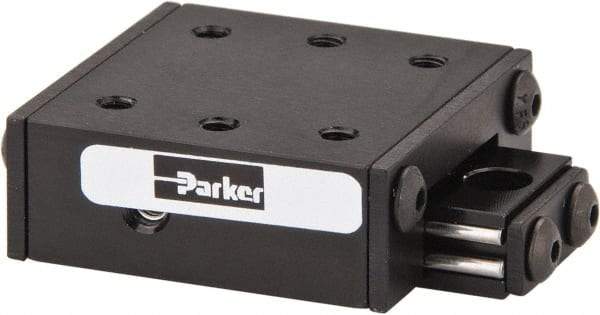 Parker - 6 Lb. Capacity, 4-40 Mount Hole, 1/2" Travel, Ball Bearing Slide Table - Single Axis, 6 Mounting Holes, 1-1/4" Long x 1-1/4" Wide x 1/2" High - Exact Tool & Supply