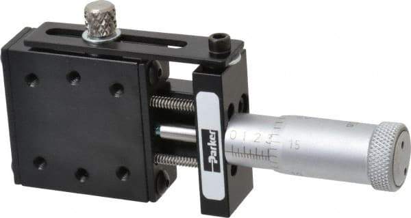 Parker - 6 Lb. Capacity, 4-40 Mount Hole, 1/2" Travel, Precision Ball Bearing Table with Center Drive - Single Axis, 6 Mounting Holes, 1-1/4" Long x 1-1/4" Wide x 1/2" High - Exact Tool & Supply