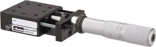 Parker - 25 Lb. Capacity, 6-32 Mount Hole, 1" Travel, Precision Ball Bearing Table with Center Drive - Single Axis, 8 Mounting Holes, 1-3/4" Long x 1-3/4" Wide x 3/4" High - Exact Tool & Supply