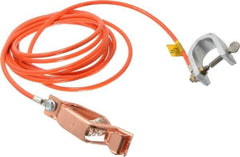Hubbell Workplace - 19 AWG, 10 Ft., Alligator Clip, C-Clamp, Grounding Cable with Clamps - Orange, Federal Specification A-A-59466-010 - Exact Tool & Supply