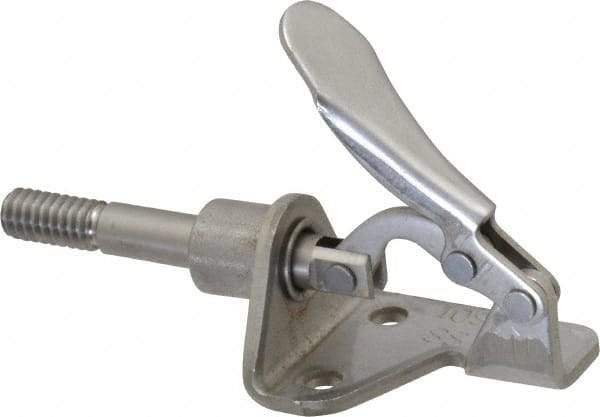 De-Sta-Co - 100 Lb Load Capacity, Flanged Base, Stainless Steel, Standard Straight Line Action Clamp - 3 Mounting Holes, 0.17" Mounting Hole Diam, 1/4" Plunger Diam, Thumb Handle - Exact Tool & Supply