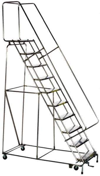 Ballymore - 58-1/2" 3 Step Ladder - Rolling Safety Ladder, 300 Lb Capacity, 28-1/2" Platform Height, 20" Base Width x 25" Base Depth, Solid Ribbed Tread - Exact Tool & Supply