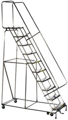 Ballymore - 58-1/2" 3 Step Ladder - Rolling Safety Ladder, 300 Lb Capacity, 28-1/2" Platform Height, 20" Base Width x 25" Base Depth, Solid Ribbed Tread - Exact Tool & Supply