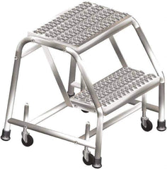 Ballymore - 20" 2 Step Ladder - Rolling Safety Ladder, 300 Lb Capacity, 20" Platform Height, 20" Base Width x 19" Depth, Grip Strut - Exact Tool & Supply