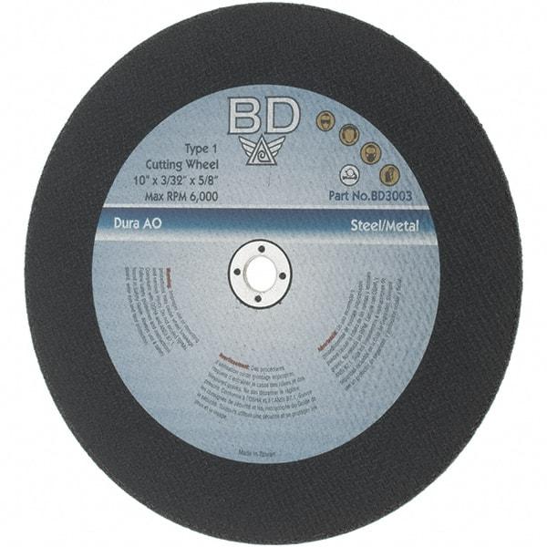 Value Collection - 10" Aluminum Oxide Cutoff Wheel - 3/32" Thick, 5/8" Arbor, 6,000 Max RPM - Exact Tool & Supply