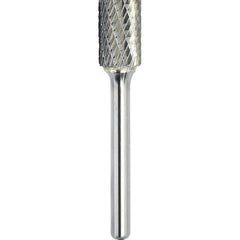Made in USA - 5/8" Cut Diam, 1/4" Shank Diam, Cylinder Head Double Cut Burr - Carbide, Flat End, 1" LOC, 2-3/4" OAL - Exact Tool & Supply