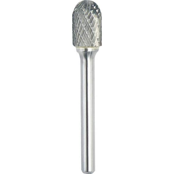 Made in USA - 8mm Cut Diam, 0.2362" Shank Diam, Cylinder with Radius Head Double Cut Burr - Carbide, 25mm LOC, 70mm OAL - Exact Tool & Supply