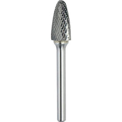 Made in USA - 1/4" Cut Diam, 1/8" Shank Diam, Tree with Radius Head Double Cut Burr - Carbide, 1/2" LOC, 2" OAL - Exact Tool & Supply