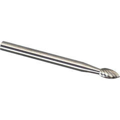 Made in USA - 1/8" Cut Diam, 1/8" Shank Diam, Tree Head Single Cut Burr - Carbide, 1/2" LOC, 3" OAL - Exact Tool & Supply