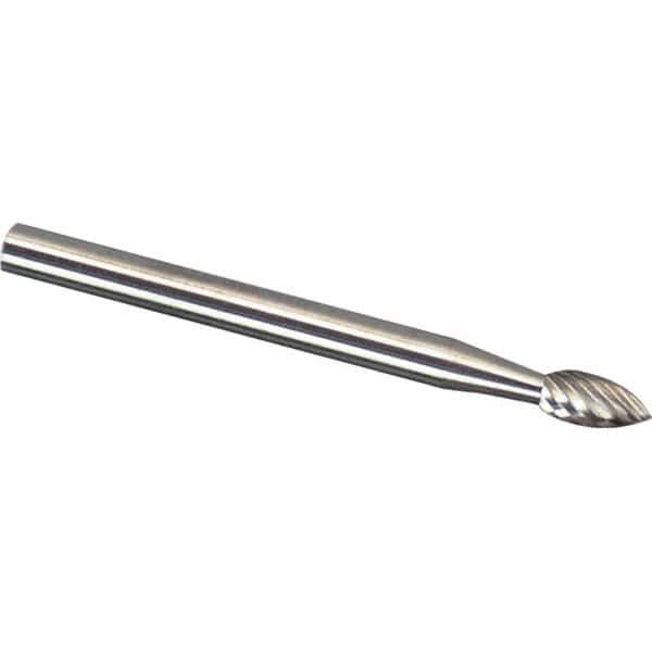Made in USA - 3mm Cut Diam, 0.1181" Shank Diam, Tree Head Diamond Cut Burr - Carbide, 12.7mm LOC, 75mm OAL - Exact Tool & Supply