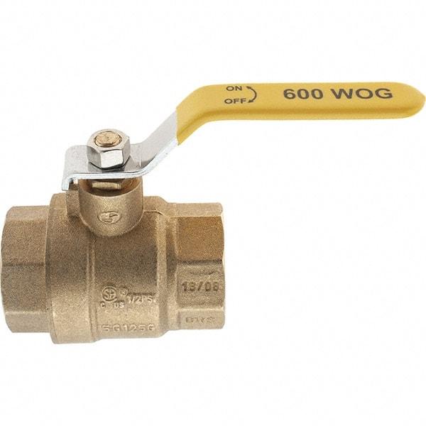 Value Collection - 1-1/4" Pipe, Brass Full Port Ball Valve - 2 Piece, NPT Ends, Lever Handle, 600 WOG, 150 WSP - Exact Tool & Supply
