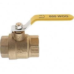 Value Collection - 1-1/4" Pipe, Brass Full Port Ball Valve - 2 Piece, NPT Ends, Lever Handle, 600 WOG, 150 WSP - Exact Tool & Supply