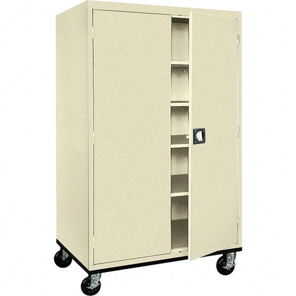 Sandusky Lee - 5 Shelf Mobile Storage Cabinet - Steel, 46" Wide x 24" Deep x 72" High, Putty - Exact Tool & Supply