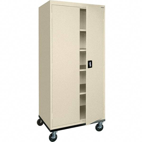 Sandusky Lee - 5 Shelf Mobile Storage Cabinet - Steel, 36" Wide x 24" Deep x 72" High, Putty - Exact Tool & Supply