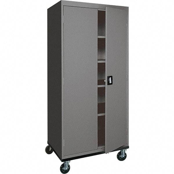 Sandusky Lee - 5 Shelf Mobile Storage Cabinet - Steel, 36" Wide x 24" Deep x 72" High, Charcoal Gray - Exact Tool & Supply