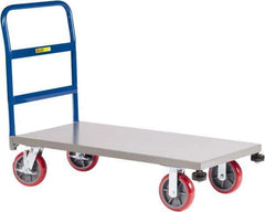 Little Giant - 3,600 Lb Capacity Steel Platform Truck - Steel Deck, 30" OAW, 48" Platform Length, Polyurethane Casters - Exact Tool & Supply