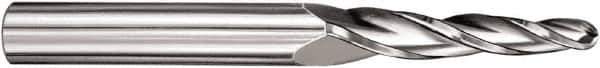 SGS - 10° Taper Angle per Side, 1" LOC, Solid Carbide 3 Flute Tapered Ball End Mill - AlTiN Finish, 4" OAL, 1/2" Shank Diam, Spiral Flute, 28° Helix - Exact Tool & Supply