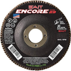 Sait - 80 Grit, 7" Disc Diam, 7/8" Center Hole, Type 27 Zirconia Alumina Flap Disc - 8,500 Max RPM, Fiberglass Backing, Arbor Attaching System, Coated - Exact Tool & Supply