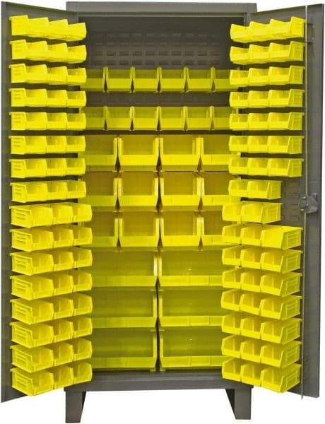 Durham - 126 Bin Storage Cabinet - Steel, 36" Wide x 24" Deep x 78" High, Gray - Exact Tool & Supply