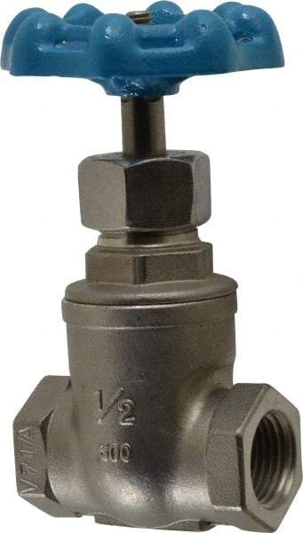Legend Valve - 1/2" Pipe, Threaded Stainless Steel Solid Wedge Stem Gate Valve - 600 WOG, 125 WSP - Exact Tool & Supply